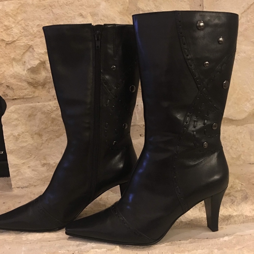 Bandolino Calista Black Mid Calf Leather Boot 8M